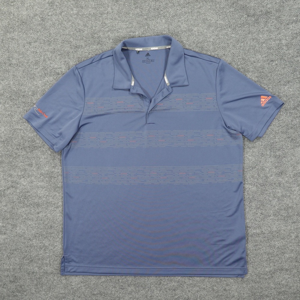 Adidas Polo Shirt Mens Extra Large Blue Performance Golf Striped Athletic Tech